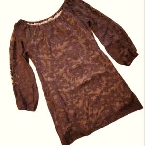 Bronte Womans Brown Lace Poets Boho‎ Dress Size Large
